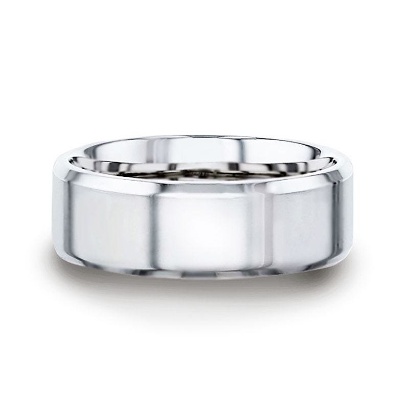 Thorsten LUCID Silver Polished Finish Flat Center Wedding Band With Beveled Edges - 4mm & 8mm Thorsten LUCID Silver Polished Finish Flat Center Wedding Band With Beveled Edges - 4mm & 8mm