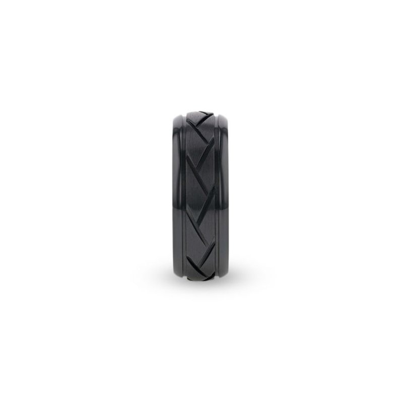Thorsten JAX Black Titanium Ring with Brushed Cross Alternating Diagonal Cuts Pattern - 8mm Thorsten JAX Black Titanium Ring with Brushed Cross Alternating Diagonal Cuts Pattern - 8mm