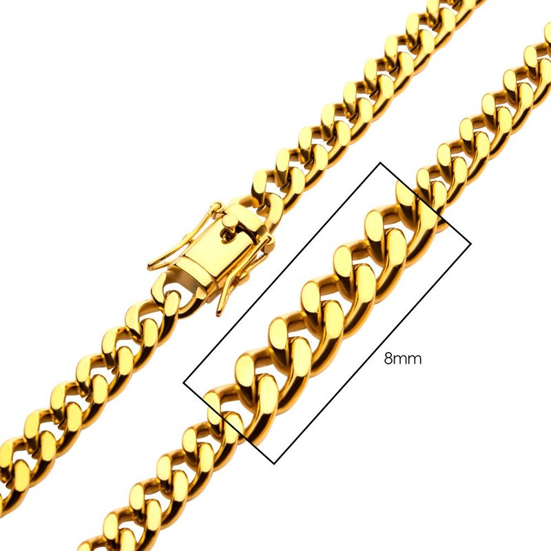 INOX Jewelry 8mm 18Kt Gold IP Miami Cuban Chain Necklace NK15011GP