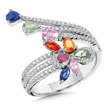 Dramatic Bypass Mixed Sapphire, Ruby & Diamond Cocktail Ring CGR212W-DMIX