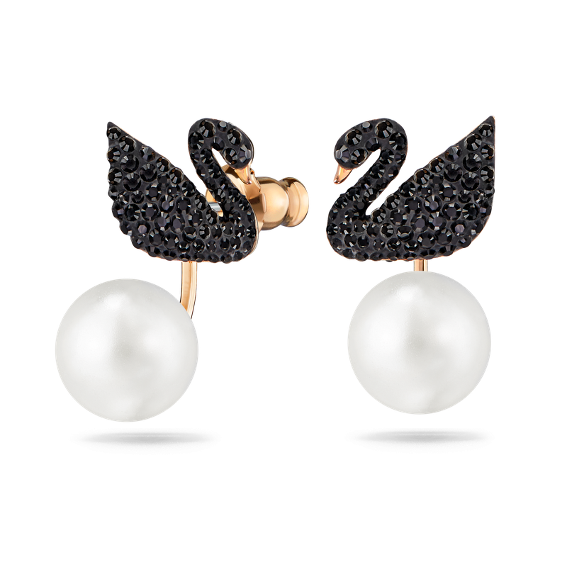 Swarovski Iconic Swan earring jackets Swan Black Rose gold tone plated