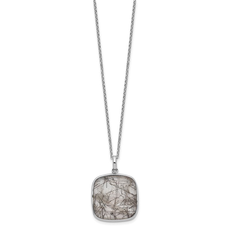 Sterling Silver Square Black Rutilated Quartz Necklace