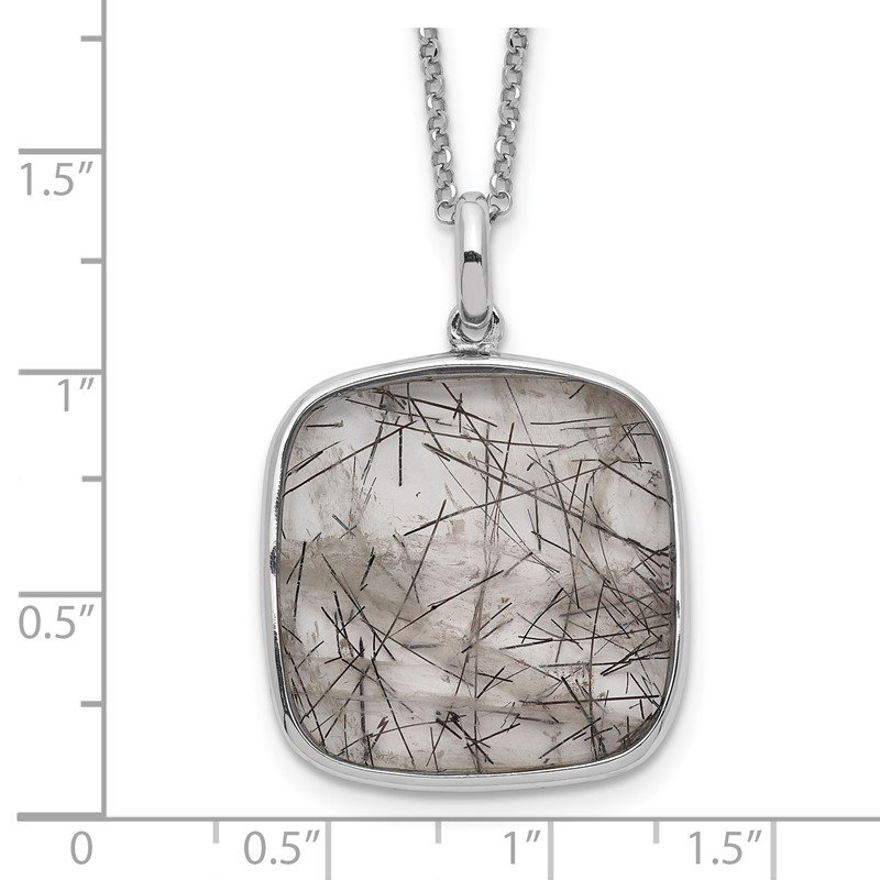 Sterling Silver Square Black Rutilated Quartz Necklace