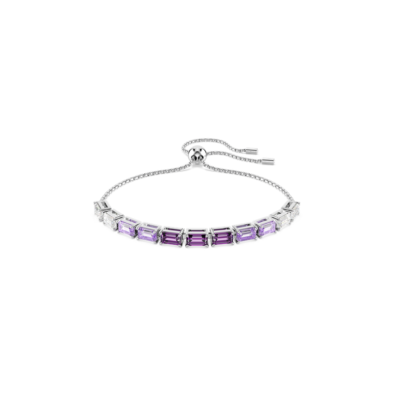 Swarovski Matrix Tennis bracelet, Baguette cut, Purple, Rhodium 