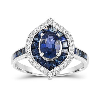 14K White Gold Blue Sapphire and Diamond 0.160cts Ring R12811SB6W4