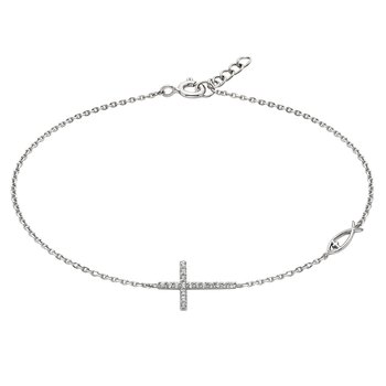 Wht Topaz Cross and Ichthys Bracelet ASPSSCB726WT