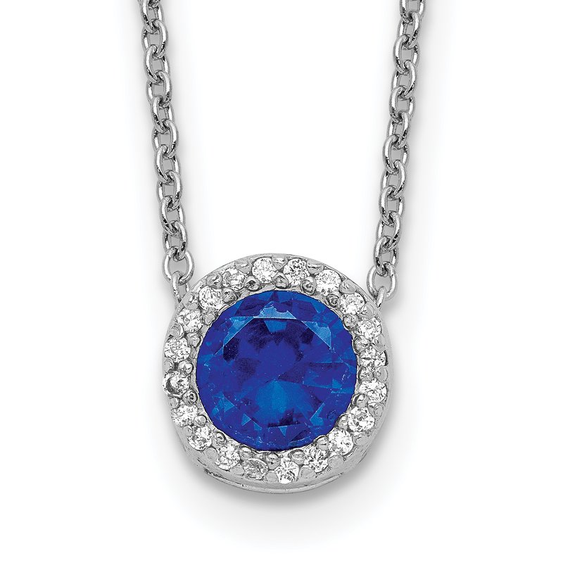 Cheryl M Sterling Silver Round Created Ruby & CZ Halo Pendant Necklace Cheryl M Sterling Silver Round Created Ruby & CZ Halo Pendant Necklace