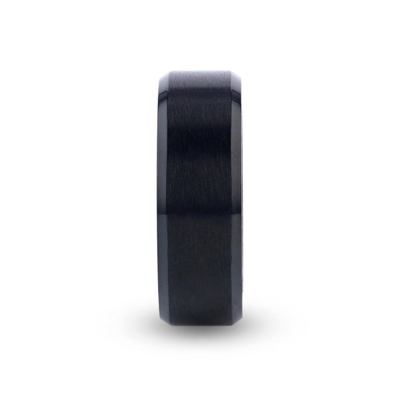 Thorsten ELYSIAN Black Titanium Ring with Polished Beveled Edges and Brush Finished Center - 8mm Thorsten ELYSIAN Black Titanium Ring with Polished Beveled Edges and Brush Finished Center - 8mm
