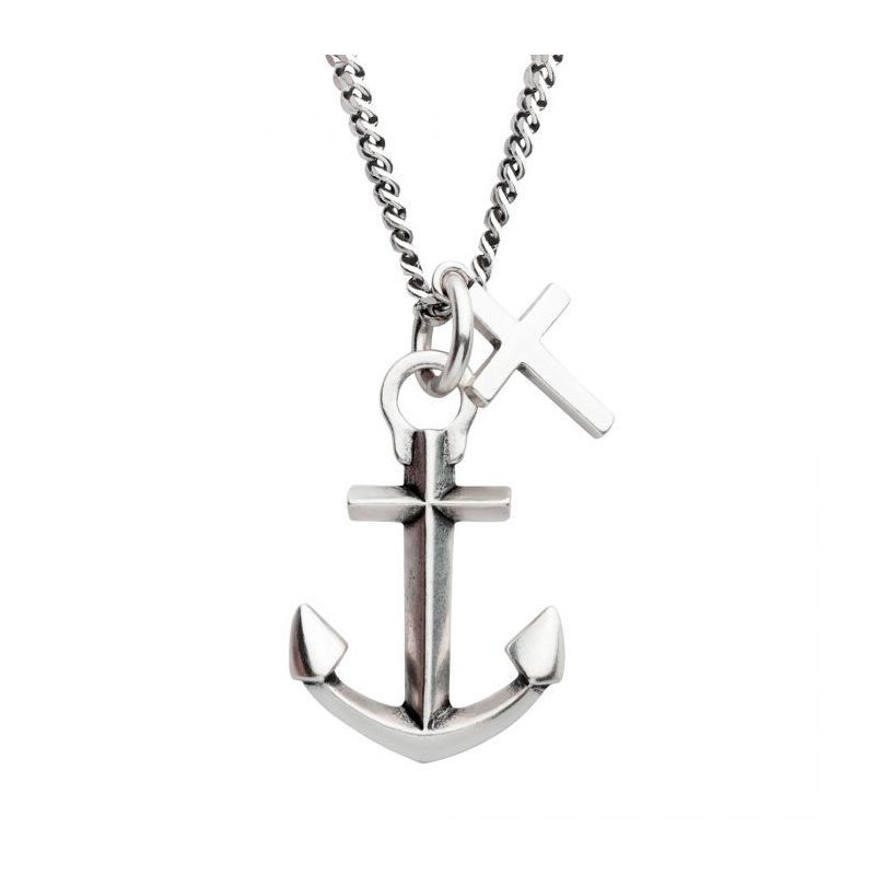 【完売品】316L Anchor Lncs Necklace INOX Jewelry 925 Silver Oxidized Anchor & Cross Duo Pendant with