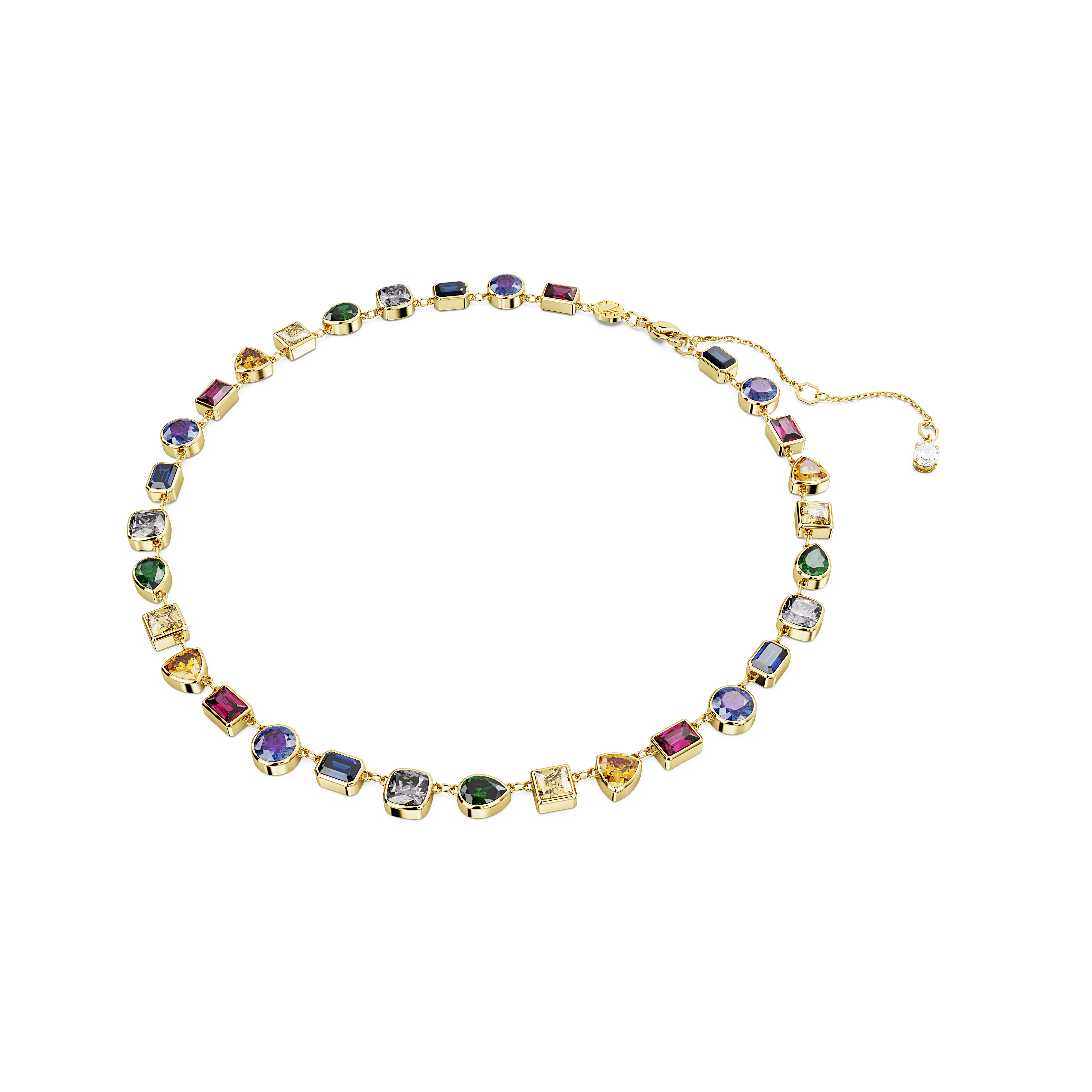 Swarovski Stilla Tennis necklace, Mixed cuts, Multicolored, Gold