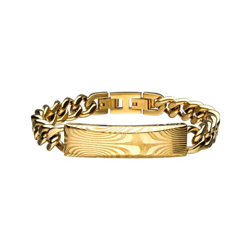 INOX Jewelry Damascus Steel Gold IP ID with Curb Chain