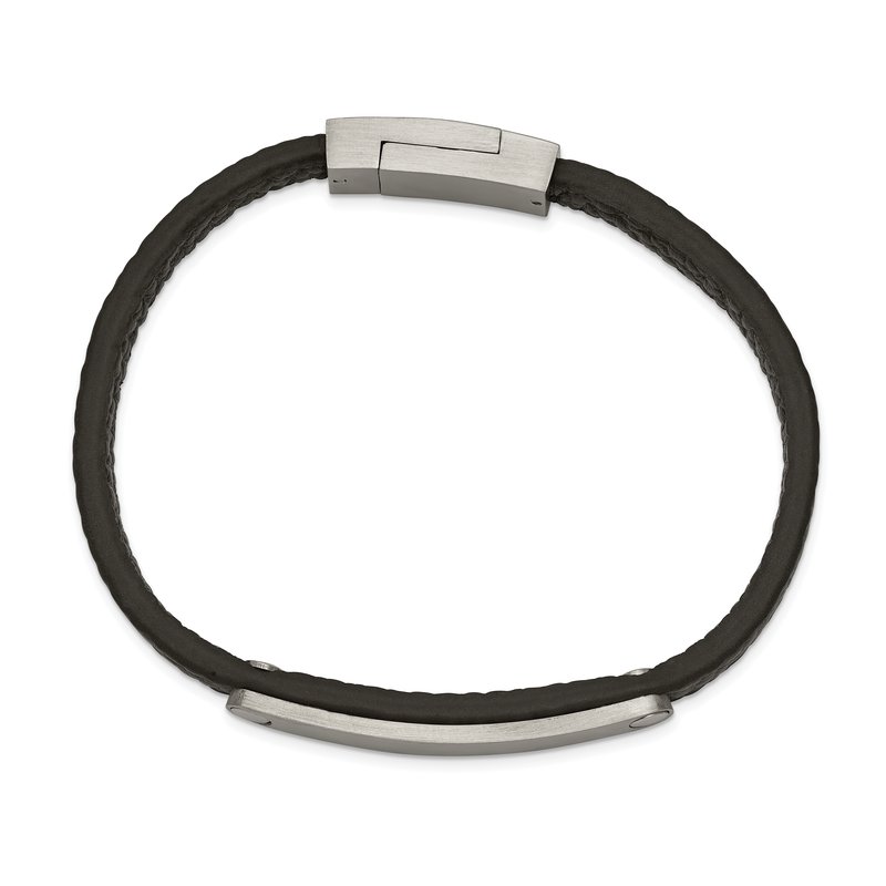 Stainless Steel Brushed Black Leather 8.25 inch ID Bracelet Stainless Steel Brushed Black Leather 8.25 inch ID Bracelet