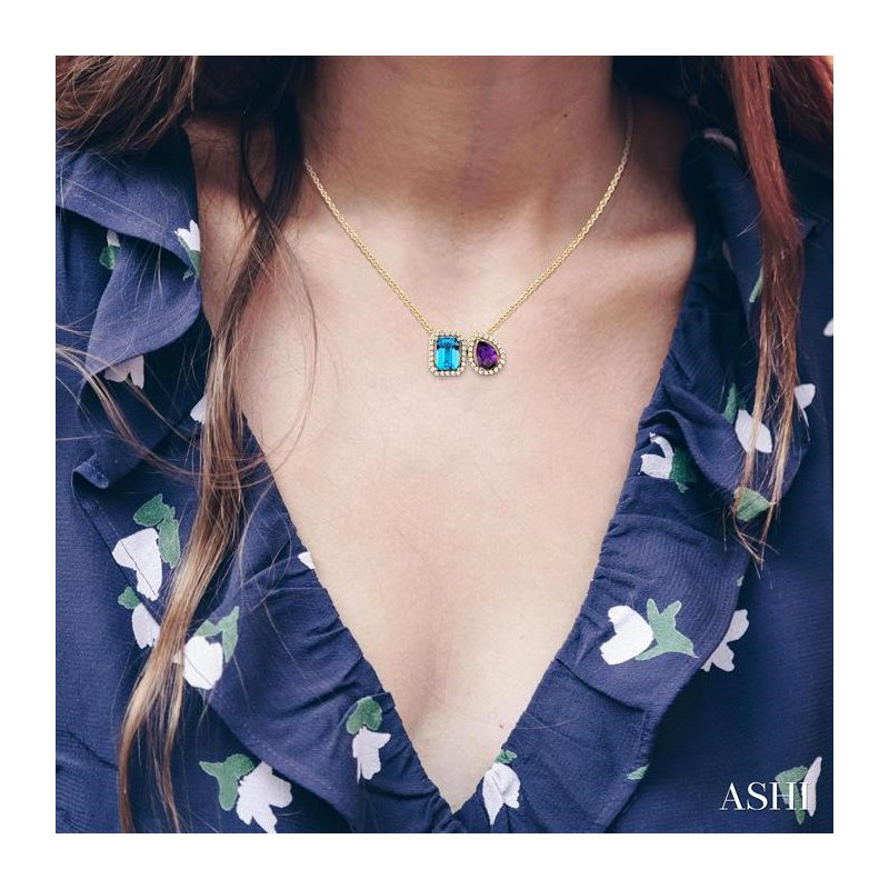 ASHI Toi Et Moi Gemstone & Halo Diamond Pendant