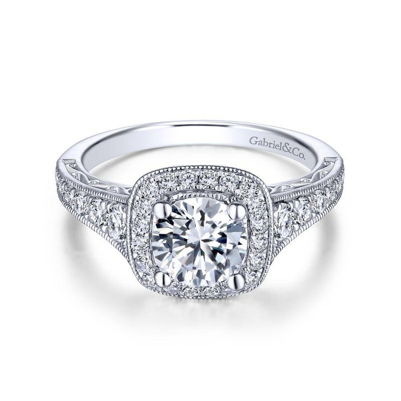 Bridal Bestsellers by Gabriel Vintage 14K White Gold Cushion Halo