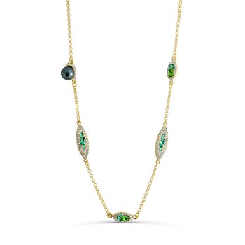 Pearl & Emerald-Tone Gemstone Pendant Necklace M500-CA-00442