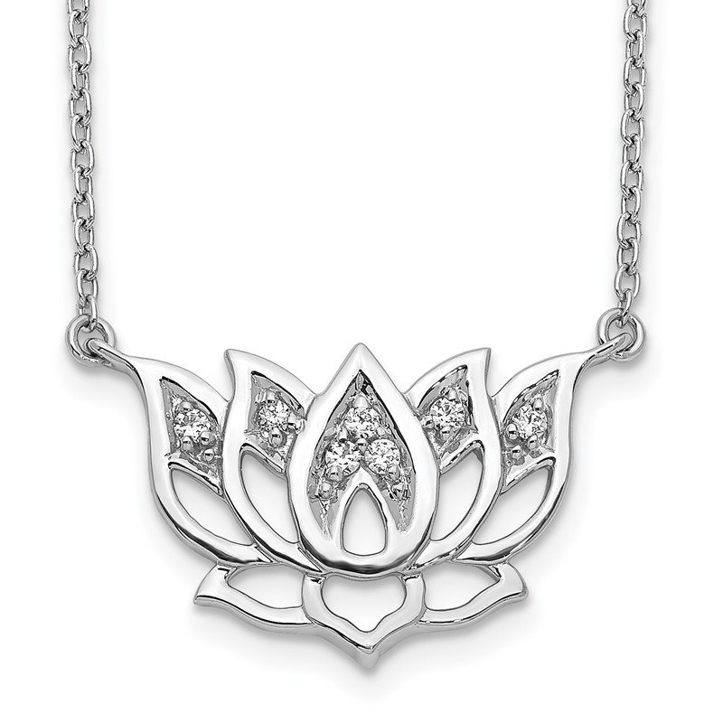 14k White Gold Diamond Lotus Flower Necklace 14k White Gold Diamond Lotus Flower Necklace