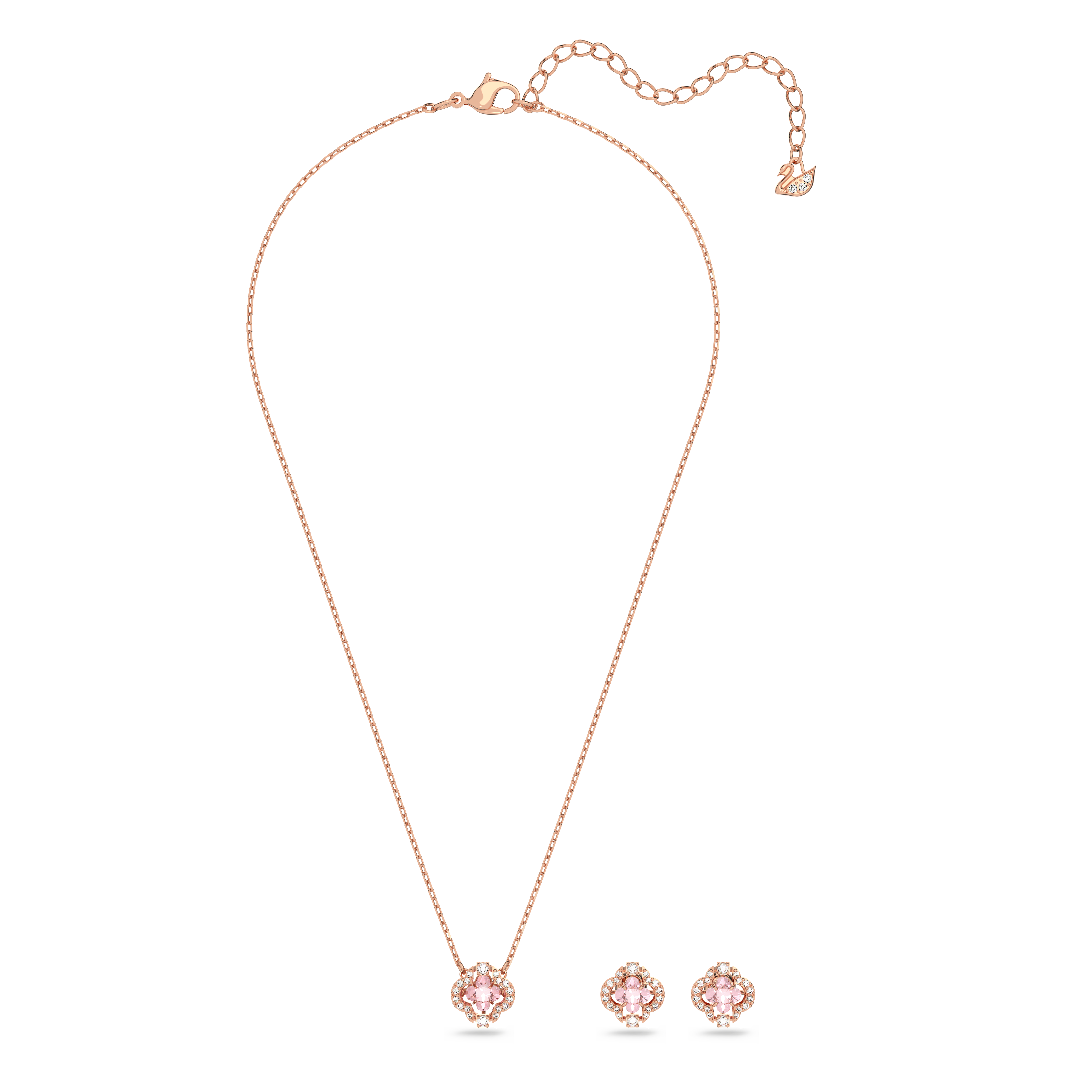 Swarovski Una set, Mixed cuts, Clover, Pink, Rose gold-tone plated