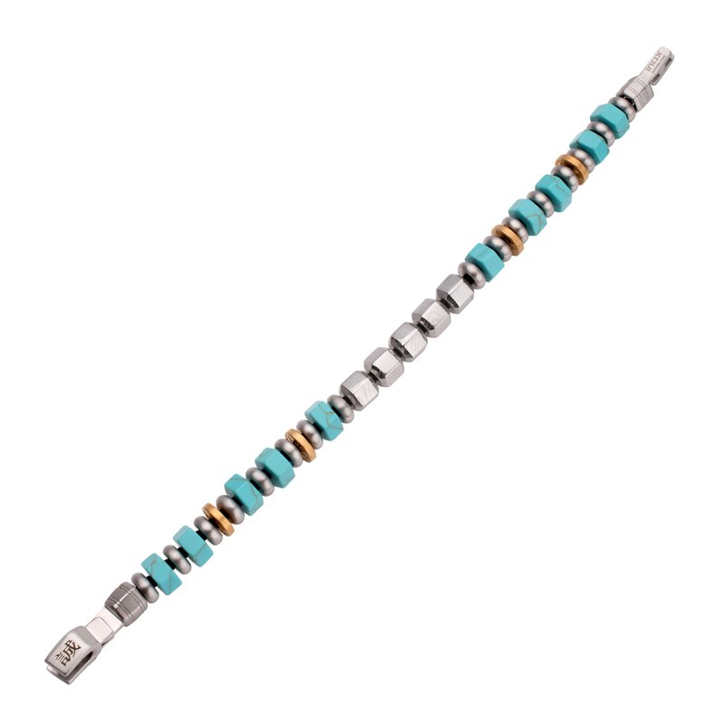 INOX Jewelry 8mm Steel and Turquoise Beads Bushido Bracelet