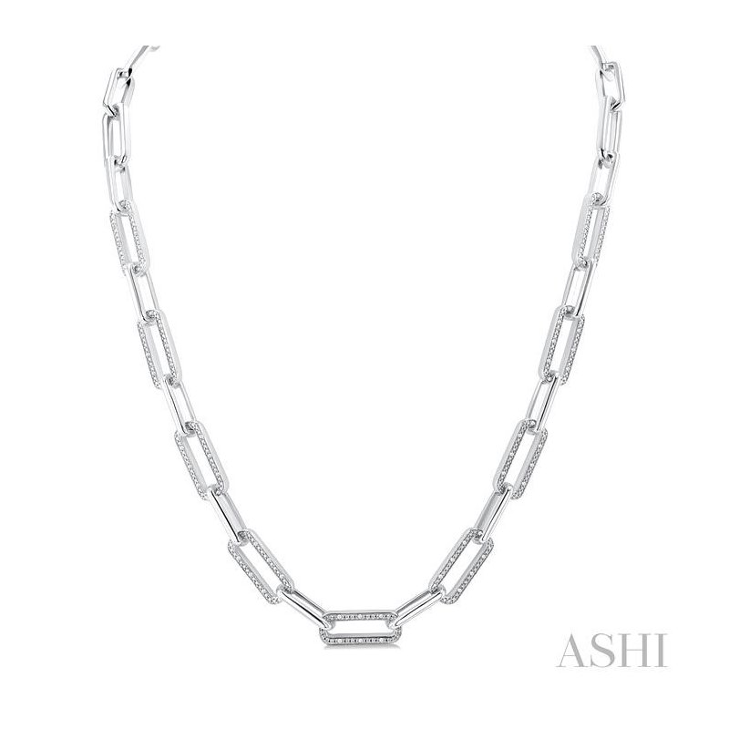 ASHI Silver Bold Paperclip Diamond Necklace 8997QCGSSSLNK