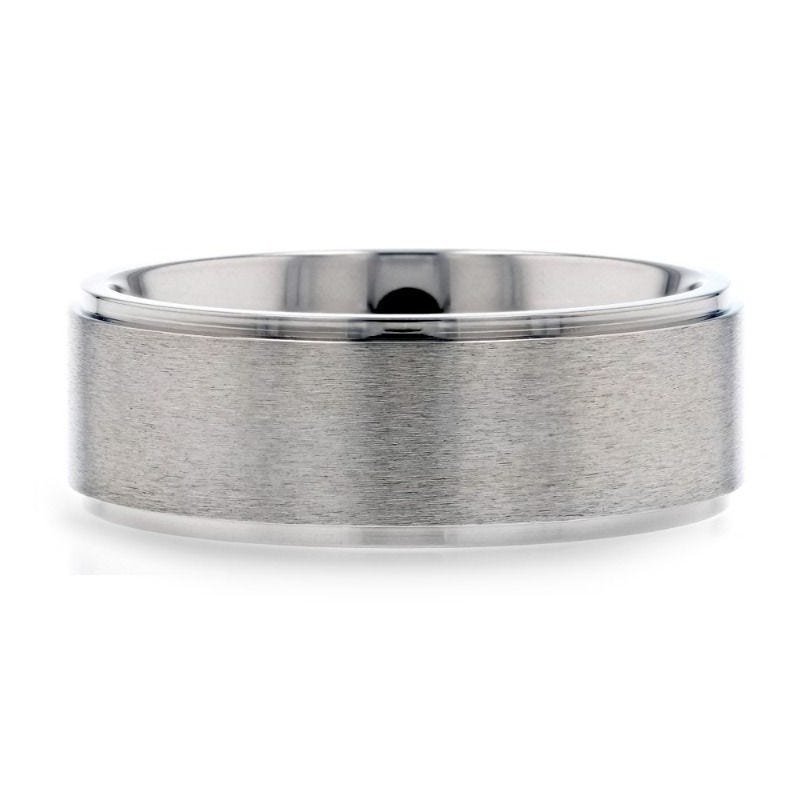 Thorsten RHINOX Brushed Raised Center Men’s Titanium Wedding Ring with Polished Step Edges - 6mm & 8mm Thorsten RHINOX Brushed Raised Center Men’s Titanium Wedding Ring with Polished Step Edges - 6mm & 8mm