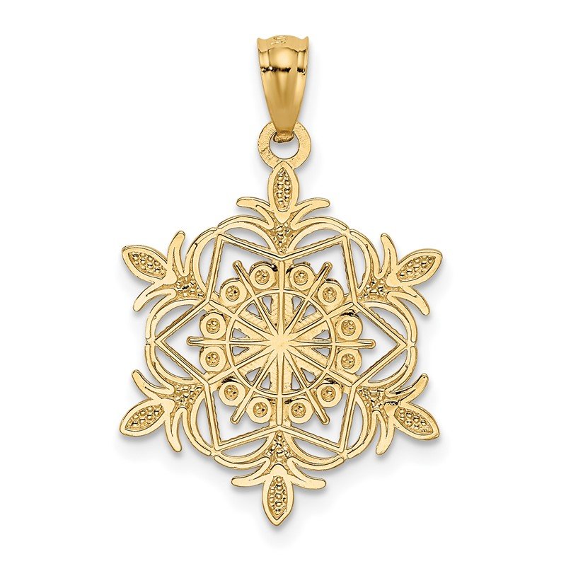 14k w/ Rhodium Diamond-cut Snowflake Pendant