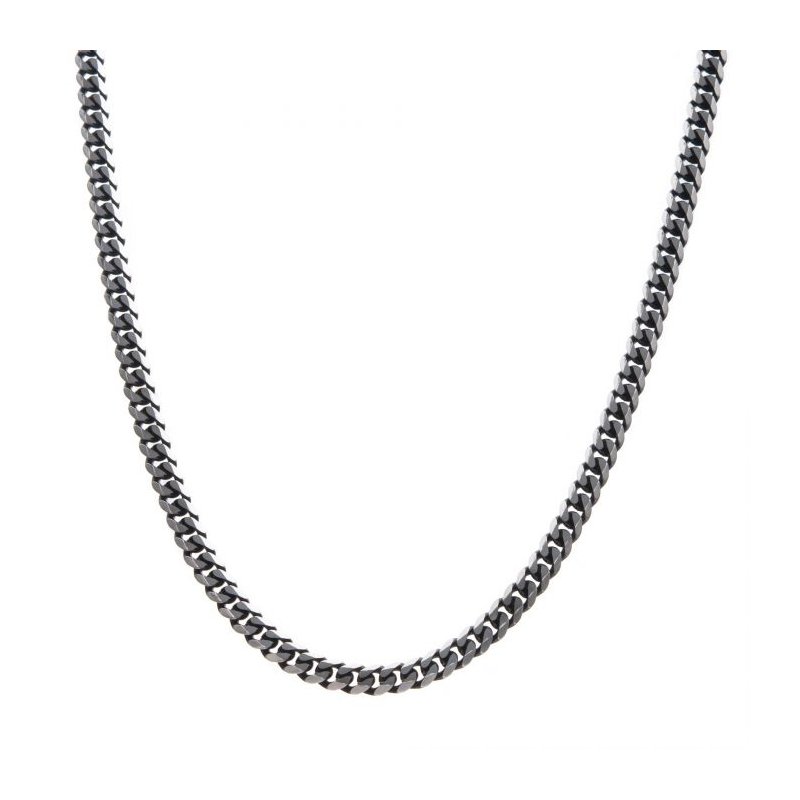 INOX Jewelry Stainless Steel Black IP 8mm Diamond Curb Chain