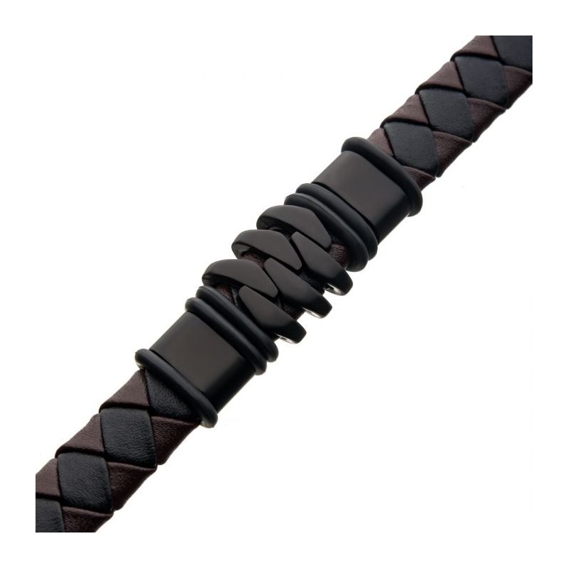 INOX Jewelry Steel & Black IP Brown Leather Bohemian
