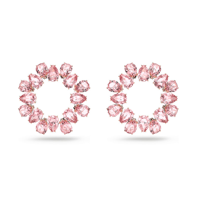 Millenia hoop earrings Pear cut Pink Rose gold tone plated