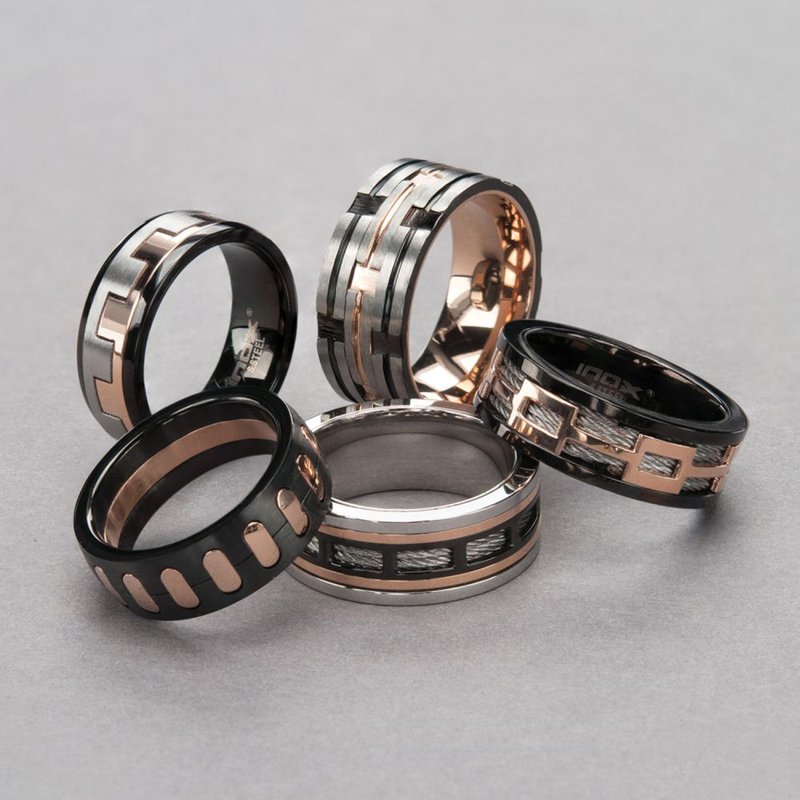 INOX Jewelry Black Track in Rose Gold IP Ring FR1314