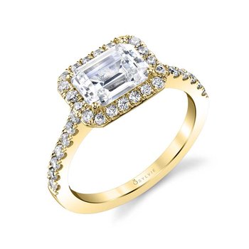 Emerald Cut East-West Classic Halo Engagement Ring - Chantelle SY999-047A4W15E-E/W