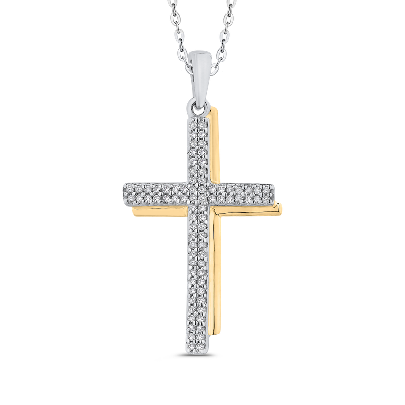 10way combination necklace＆wallet chain Essentials 10K White & Yellow Gold 1/4 Ct Diamond Cross