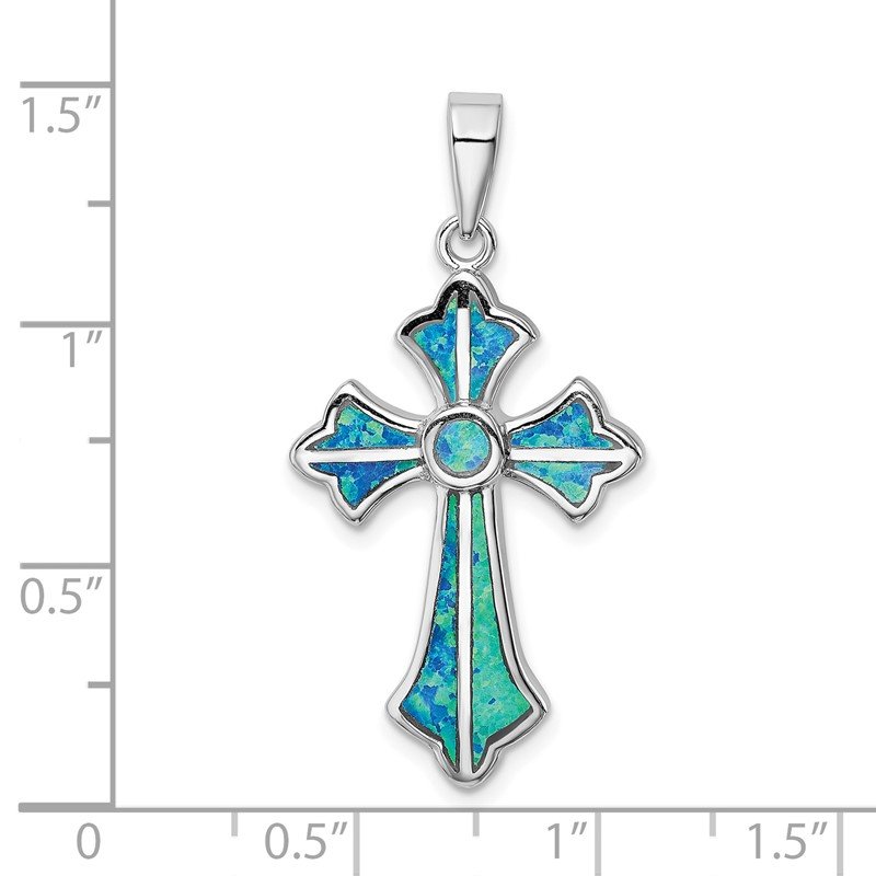 Sterling Silver Blue Inlay Created Opal Cross Pendant Sterling Silver Blue Inlay Created Opal Cross Pendant