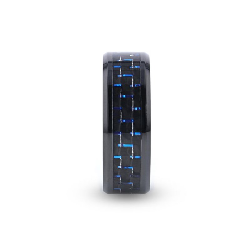 Thorsten ZAYDEN Black Titanium Ring with Blue & Black Carbon Fiber Inlay and Bevels - 8mm