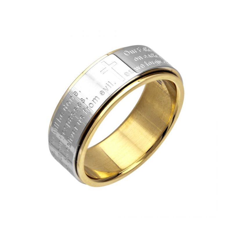 INOX Jewelry Gold IP Center Lord's Prayer Spinner Ring FR6972