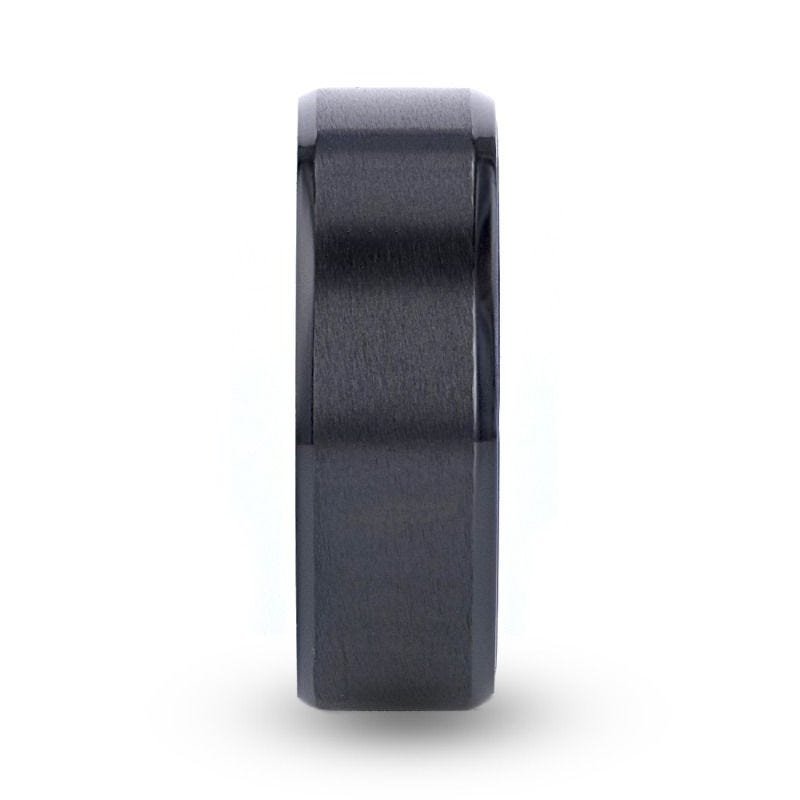 Thorsten CASTOR Beveled Edges Black Titanium Ring with Brushed Center and Vibrant Blue Inside - 8mm