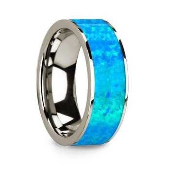 Thorsten GANYMEDE 14K Yellow Gold with Blue Opal Inlay and Polished Edges Flat Band - 8mm Thorsten GANYMEDE 14K Yellow Gold with Blue Opal Inlay and Polished Edges Flat Band - 8mm