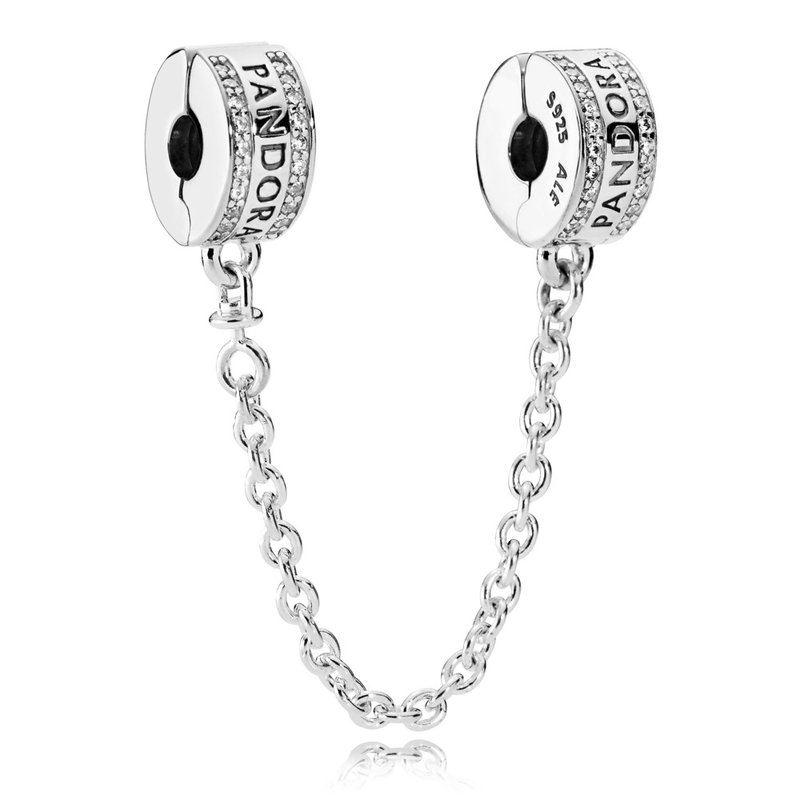 PANDORA Pandora logo silver safety chain with clear cubic zirconia