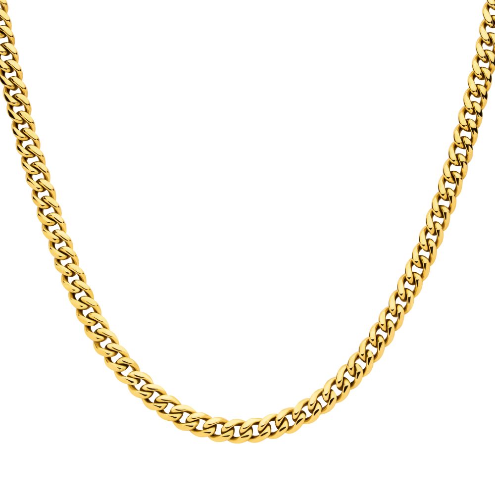 INOX Jewelry 6mm 18Kt Gold IP Miami Cuban Chain Necklace with CNC