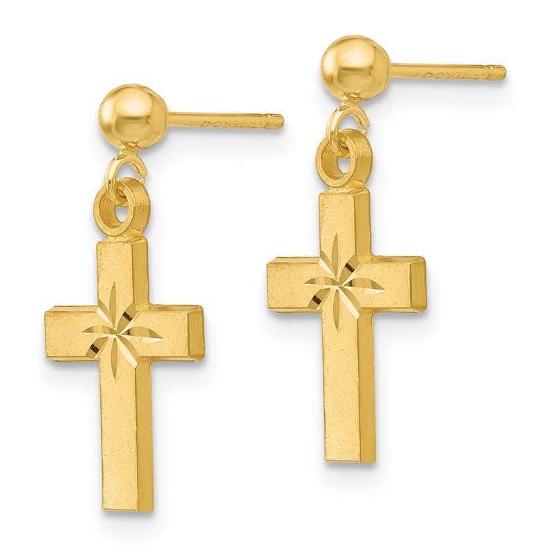 Quality Gold 14k Satin & Diamond -Cut Cross Earrings S1112