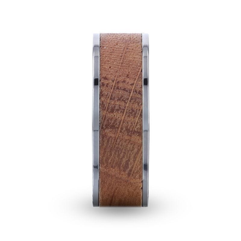 Thorsten STILL Whiskey Barrel Wood Inlaid Titanium Men's Wedding Band With Flat Polished Edges Made From Genuine Whiskey Barrels - 8mm Thorsten STILL Whiskey Barrel Wood Inlaid Titanium Men's Wedding Band With Flat Polished Edges Made From Genuine Whiskey Barrels - 8mm