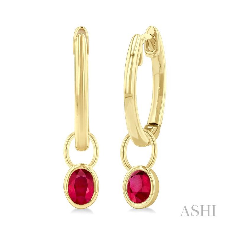 ASHI Oval Shape Bezel Set Gemstone Huggie Fashion Earrings
