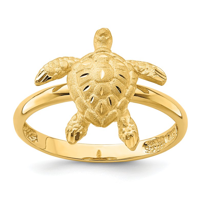 14k Yellow Gold Solid Brushed and Polished Sea Turtle Ring 14k Yellow Gold Solid Brushed and Polished Sea Turtle Ring