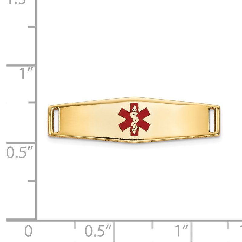 Quality Gold 14k Polished 24x7mm Centered Red Epoxy Enameled