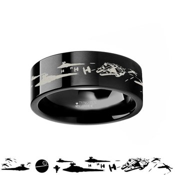 Star Wars A New Hope Death Star Space Battle Black Tungsten Ring Episode IV - 4mm - 12mm Star Wars A New Hope Death Star Space Battle Black Tungsten Ring Episode IV - 4mm - 12mm