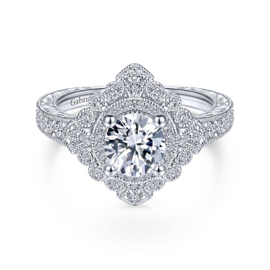 Gabriel Bridal Vintage Inspired 14K White Gold Round Double Halo