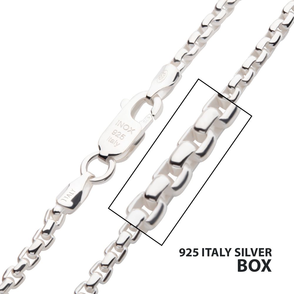 INOX Jewelry 2.6mm 925 Italy Silver Polished Finish Box Chain