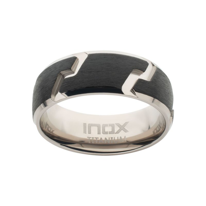 INOX Jewelry Black IP Titanium Tread Pattern Ring with Half