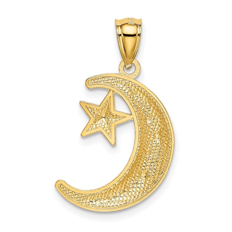 Quality Gold 14k Gold Polished and Textured Moon and Stars Pendant K5299 -  Douglas Jewelers