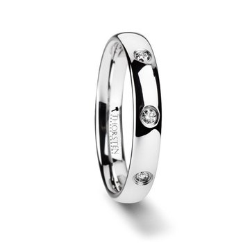 Thorsten ISABELLA Domed White Tungsten Wedding Band with 3 Diamonds - 4 mm Thorsten ISABELLA Domed White Tungsten Wedding Band with 3 Diamonds - 4 mm
