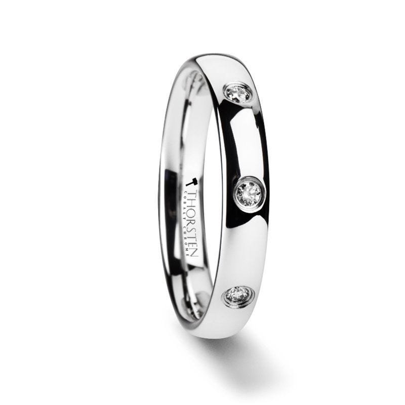 Thorsten ISABELLA Domed White Tungsten Wedding Band with 3 Diamonds - 4 mm Thorsten ISABELLA Domed White Tungsten Wedding Band with 3 Diamonds - 4 mm